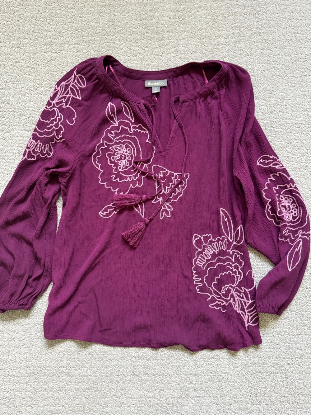 Style & Co. Plum Embroidered Tunic Top